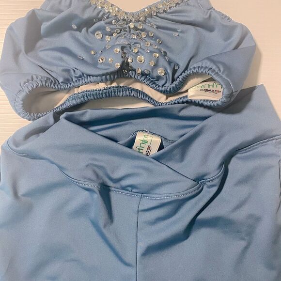 Custom made solo dance costume blue flair pants top rhinestone 2 piece set - 10 - Picture 6 of 15
